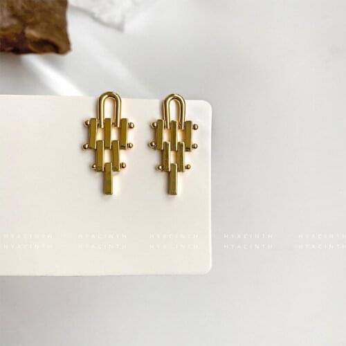 Korean Style Personality Niche Design Earrings, Cold Wind Temperament,925 Silver Needle Copper-Plated 14K Gold Smooth Earrings