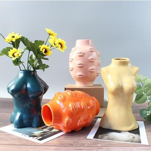 Ceramic Vase Solid Color Lip/Nude Body-Shaped Flowerpot Desktop Decor Decorative Artware for Home Office Shops
