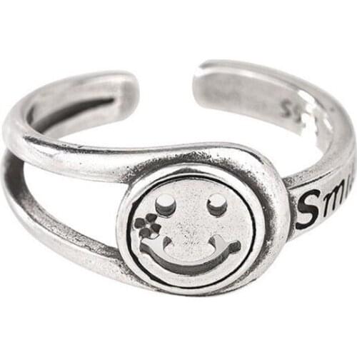 Punk Ancient Silvery Color Happy Smiling Face Open Rings For Women Adjustable Man Ring Fashion Jewelry