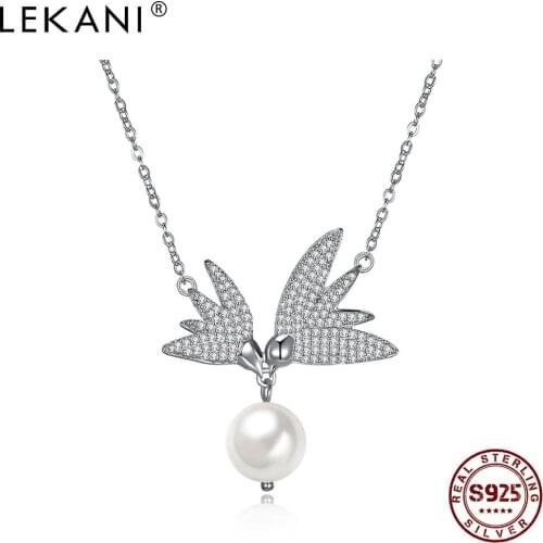 LEKANI Brand Special Design Real 925 Silver Necklaces Women Exquisite Smooth Crystal Pearl Pendant Necklace Chain High Quality