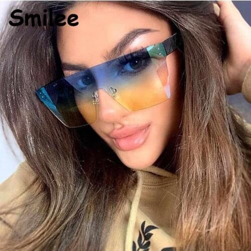 One Lens Square Rimless Sunglasses 2020 Color coating Cute Eyewear Big Frame Personality Sunglass Vintage Fashion Shades UV400