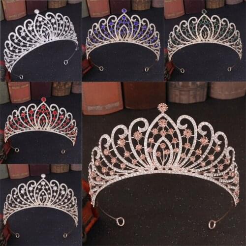 Fashion Blue Red Green orange Rose Gold Big Tiaras and Crowns for Girls Princess Noiva Bride Wedding Birthday Crystal Jewelry