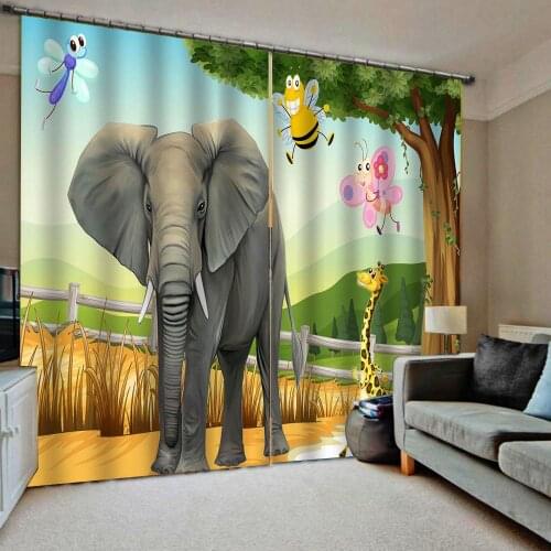 Cartoon curtains elephant curtain 3D Curtain Luxury Blackout Window Curtain Living Room