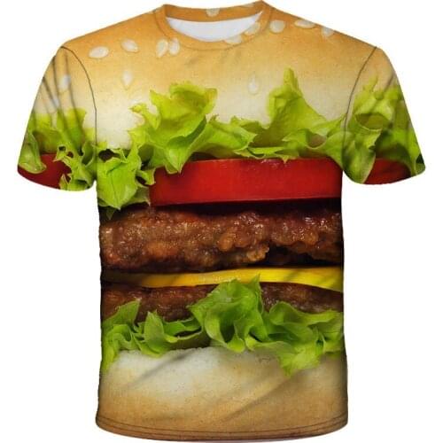 2020 New Mens Funny T-shirt 3D food Burger Fries Pizza Hot dog Noodles Print Personalized O-Neck Wholesale Discount