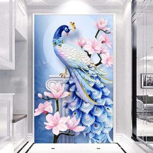 Div 5D Peacock Pink Floral Flower Full Diamond Painting cross stitch kits art High Quality Animal 3D paint by diamonds