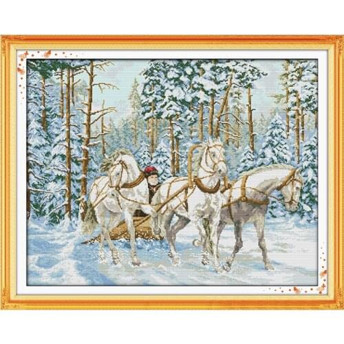 14/16/18/27/28 The Cart Go Through Snow Counted Cross Stitch Cross Stitch Sets landscape Cross Stitch Kits Embroidery