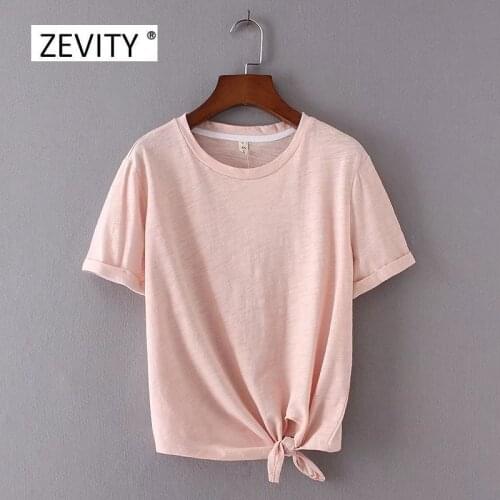 2017 New Fashion Women Short sleeve Candy Color Knotted T-shirt Summer style Casual T-shirt Pullover Women Clothing T029