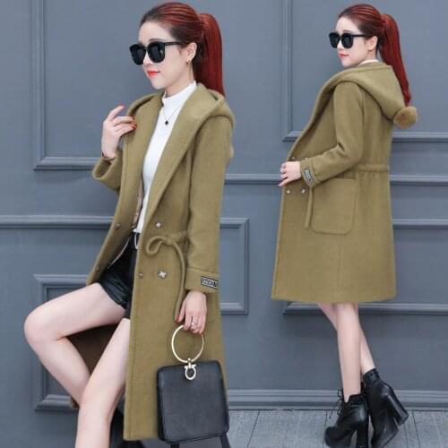 Autumn Wool & Blends Jacket Women Winter Thick Coat Fashion Woolen Tops Ladies Hat Coats Abrigo Mujer LWL836