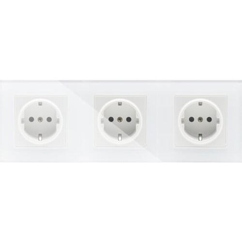 New EU Standard Power Socket, 3 Gang White Crystal Glass Outlet Panel, Multi-function Triple Wall Power Outlet Without Plug
