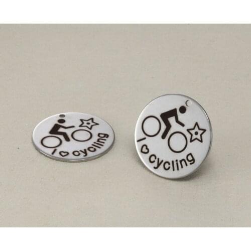BULK 30 Stainless Steel I Love Cycling Charms Engraved Pendants 25mm