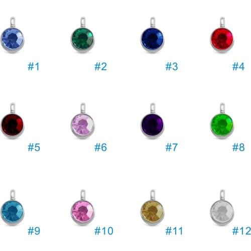 MYLONGINGCHARM 12pcs/lot 12 Months Birthstone Charms Stainless Steel Birthstone for necklace Jewelry stone beads for bracelet