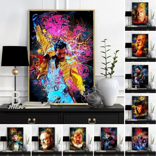 Neo-Expressionism Poster, Colored Drawing Abstract Face Expression Art Painting, Fashion Figure Freddie Mercury Home Wall Decor