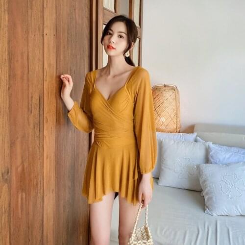 Casual One Piece Swimsuit Women Surfing Swim Suit Fused Female 2021 Swimwear Bikini Girls Korean Ladies Monokini Covering Long