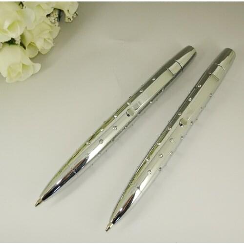 ACMECN Unique Design Chic Ballpoint Pen with 45pcs Bling Crystal Silver Fashion Ball Pen Gifts for Women 42g Metal Heavy Pens