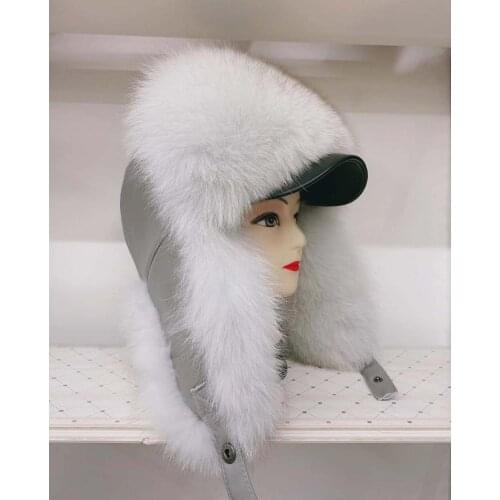 New 2020 Real Fox Fur Bomber Hats with Brim Men Winter Warm Ski Cap Outdoor Headwear H28
