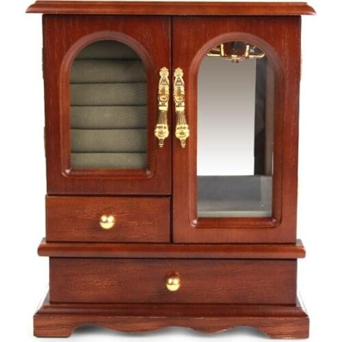 Retro Solid Wood Cabinet Jewelry Box Earrings Storage Necklace Ring Household Large Capacity