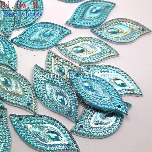 HIgh Quality Resin Loose Rhinestones,Blue 14x30mm Leaf Shape Stones and Crystals Strass Crystal For Sewing Apparel Costumes Diy