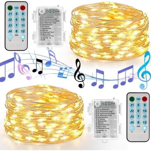 5M 10M Sound Activated LED Music String Lights Battery/USB Operated Copper wire Christmas Holiday ligths for home Wedding Party
