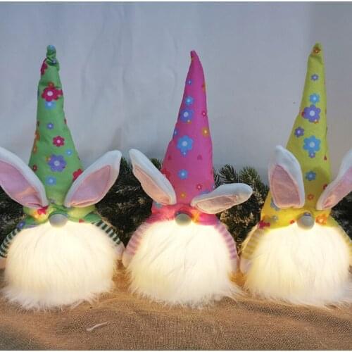 Glowing LED Light Easter Decorations For Home Long Ear Doll For Kids Easter Party Favors New Year Gift