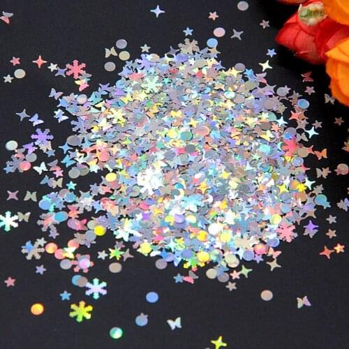 Laser Silver Ultrathin Star Flower Snowfake Shape Nails Glitter Sequins For Nail Diy Art Body Art Painting Decoration 8g