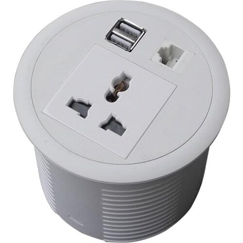 Universal power, two USB chargers and LAN white mini desktop socket for furniture power outlets