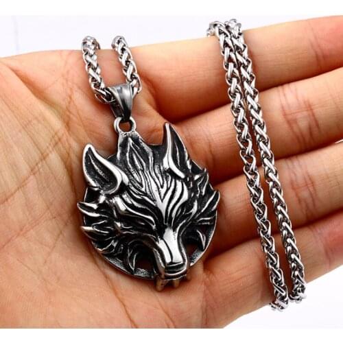 High Quality Retro Punk Metal Icefield Wolf Head Pendant Necklace Original Animal Style Mens Rock Riding Jewelry