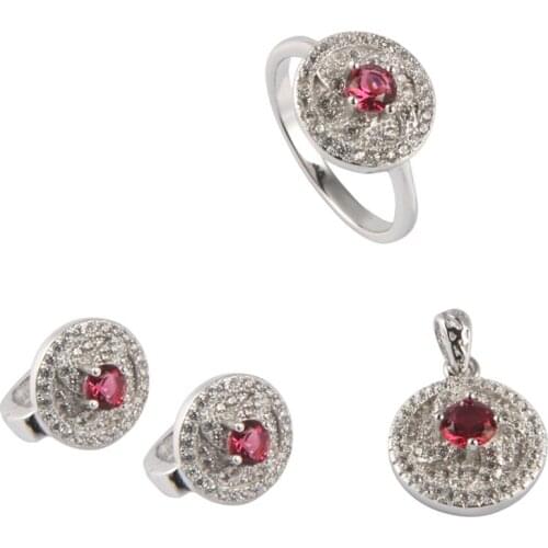 SHUNXUNZE boho wedding charm jewelry sets & more for women accessories Red Cubic Zirconia Rhodium Plated R3101set size 6 7 8 9
