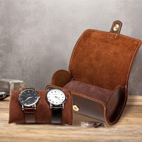 Round Shape Watch Storage Box Soft Wrinkle Genuine Leather Couple Watch Storage Case Organizer Necklace Cabinets Cases