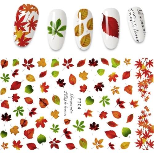 1pcs Fall Leaves Nail Stickers Gold Yellow Maple Leaf Water Decals Sliders Foil Autumn Design For Nail Manicure