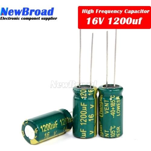 10PCS Aluminum electrolytic capacitor 16V 1200UF high frequency low resistance long life direct inserted 1200UF 16V 10*20MM
