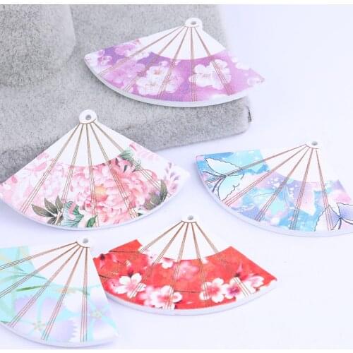 10pcs mixed color fan shape wood cabochon charms diy earring making accessories 30x46mm