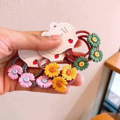 3pcs/lot Sweet Color Flowers Childrens Hair Tie Little Girl Tweeted Head Rope Female Head Flower Princess Hair Accessories