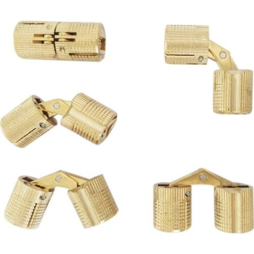 4PCS 8/10/12mm Copper Barrel Hinges Cylindrical Hidden Cabinet Concealed Invisible Brass Hinges Mount For Furniture Hardware