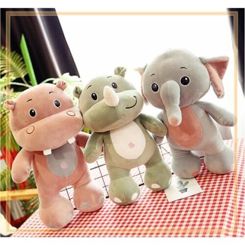 40cm Kids Animal Elephant Rhino Hippopotamus Plush Toys Soft Feather Cotton Toy Home Decorations Lovely Pillow Toys Gift