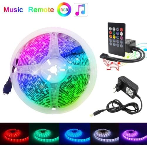 5M 10M 15M Led Light Tape 5050 SMD 60leds/m RGB LED Strip DC 12V RGB LED lamp diode Ribbon Flexible Music Controller+Adapter EU