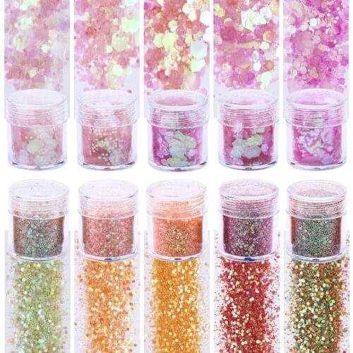 5 Box/set Epoxy Resin Glitter Powder Holographic Mix Hexagon Spangles Nail Glitter Flakes For Nail Art Epoxy Resin Making DIY