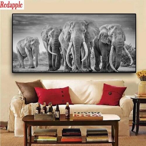Diamond Painting Black and white animal art, elephant Cross Stitch Diamond Mosaic Picture Embroidery crystal Beaded Handicraft
