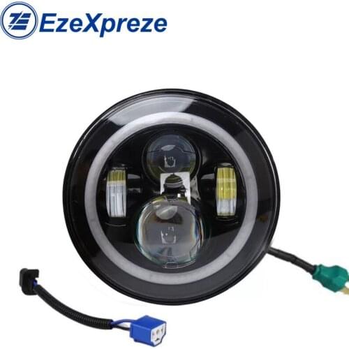 Car Motorcycle LED Headlights 7 Inch Round Bulb with White/Red Halo Angle Eye Ring & DRL & Turn Signal Lights for Jeep JK