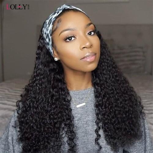Brazilian Kinky Curly Wig 150% Density Headband Wig Human Hair Natural Black Glueless Full Machine Made Wigs For Black Women
