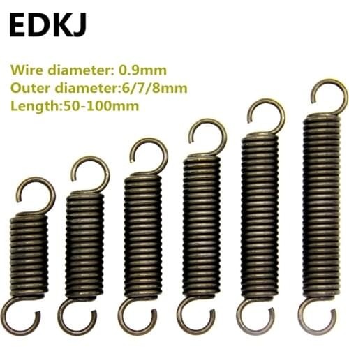 5pcs Stretch spring 0.9 series 65manganese Spring stretch with hook small pull spring 6/7/8mm long 50/60/80/90/100mm high-stren