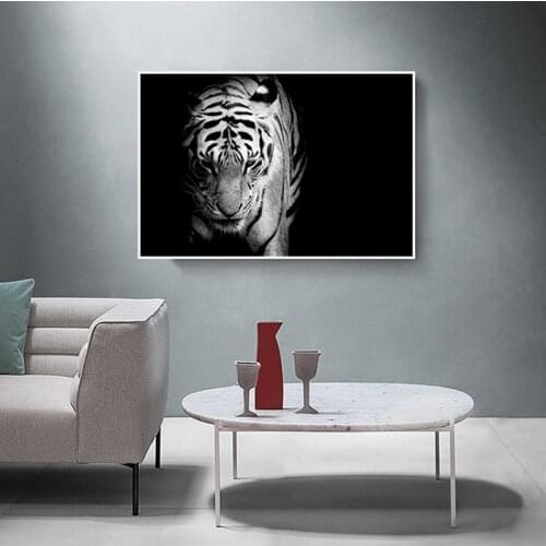 Canvas Painting Tigers Black And White Animal Wall Art Posters and Prints Pictures for Living Room Home Decoration Free Shipping