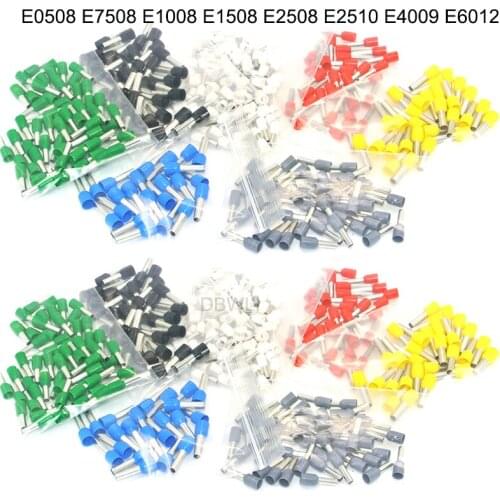 100pcs E0508 E7508 E1008 E1508 E2508 E4009 Insulated Ferrules Terminal Block Cord End Wire Connector Electrical Crimp Terminator