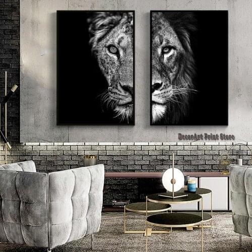 African Wild Lion and Lioness Canvas Print Paintings Black White Wall Art Animals Posters and Prints Home Decor Pictures Cuadros