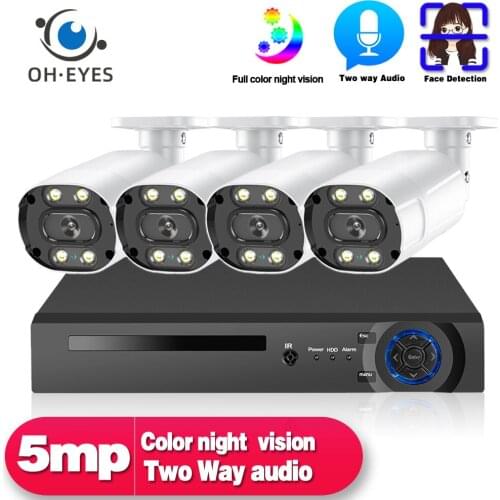 CCTV Security Camera Video Surveillance System Kit 5MP POE NVR Kit Outdoor Two Way Audio Color Night Vision IP Bullet Camera Set
