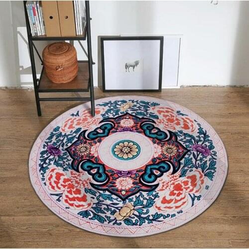 Retro flower printed round Carpet Non-slip Floor Mat Indoor Entrance Doormat chair mat area Rug Yoga mat for Living Room Bedroom