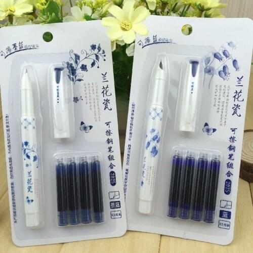 Cute Kawaii Orchid Porcelain Plastic Erasable Fountain Pen With Ink Sac For Calligraphy Writing Stationery School Supplies