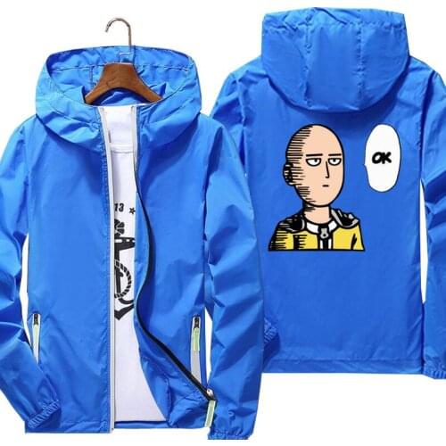 Mens Sportswear Hooded Bomber Zipper Pilot One Punch Man Anime Thin Reflective Sunscreen Windbreaker Skin Coat Jacket 5XL 7XL