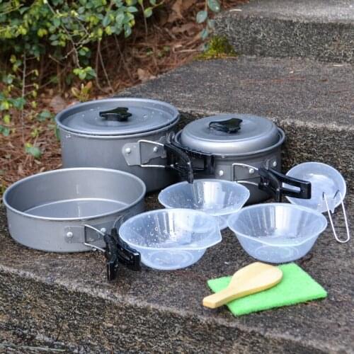 Camping Ultralight Backpacking Aluminum Cookware Tableware Portable Kitchen Utensils Cooking Utensils Pot Pan Set X453D