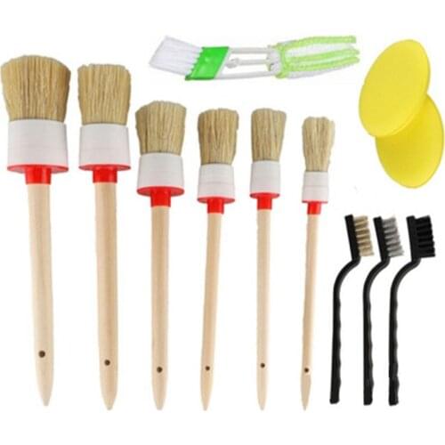 Car Detailing Brush Kit Boar Hair Vehicle Automotive Interior Cleaning Brush Car Dashboard Wheel Dirt Dust Clean Brush Set