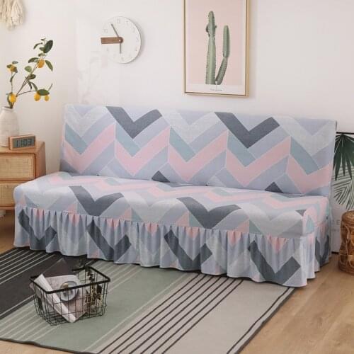 Armless Sofa Bed Cover Fashion Print Skirt Edge Sofa Covers Stretch Without Armrest Folding Sofa bed Cover for Living room Decor